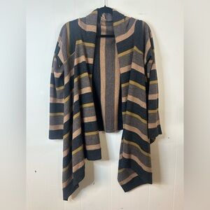 Cynthia Rowley, size L/XL 100% merino wool Brown Striped Open Front Cardigan